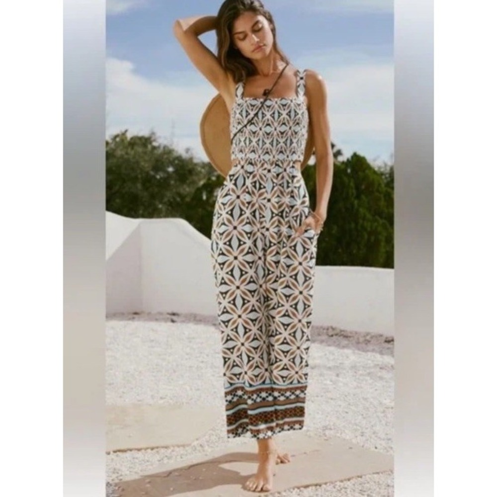 Anthropologie The Piper Jumpsuit Women Size LP Bandeau Cutout Adjustable Strap
